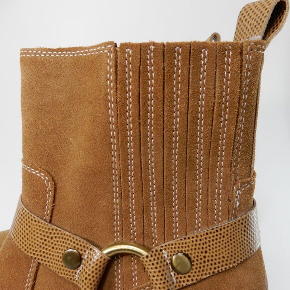 Donald Pliner Mai Moto Boots Size 8 Brown Suede Leather Saddle Harness NEW - Picture 13 of 14
